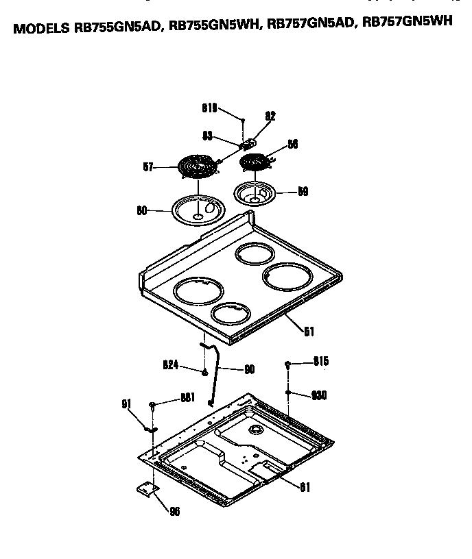 Hotpoint RB757GN5WH cooktop diagram