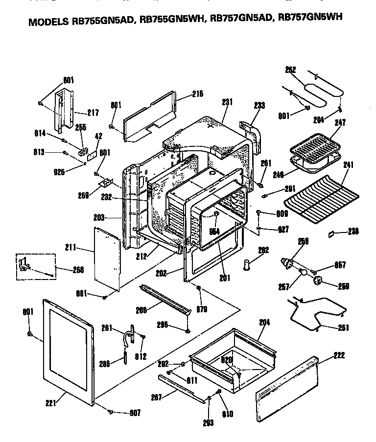 Hotpoint RB757GN5WH cabinet parts diagram
