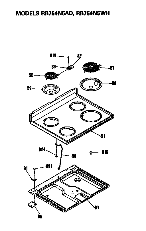 Hotpoint RB754N5WH cooktop diagram