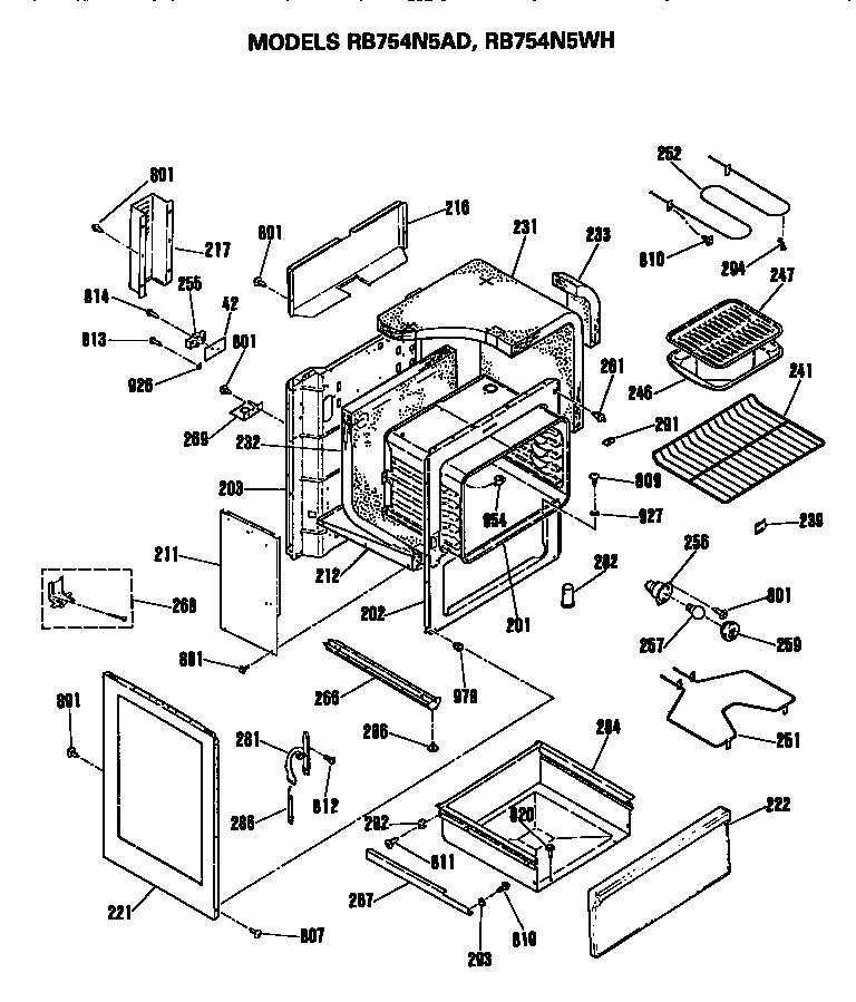 Hotpoint RB754N5WH cabinet parts diagram