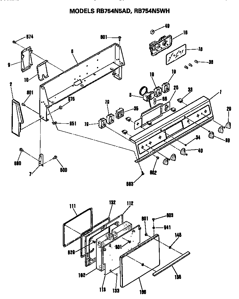 Hotpoint RB754N5WH control and door diagram
