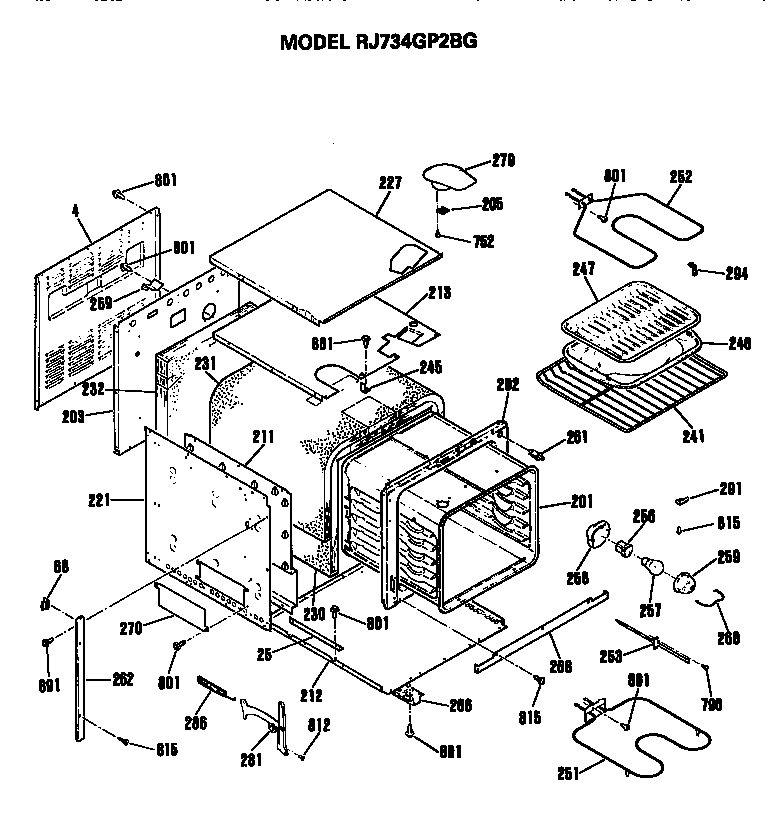 Hotpoint RJ734GP2BG cabinet parts diagram