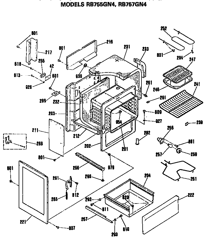 Hotpoint RB755GN4AD cabinet parts diagram