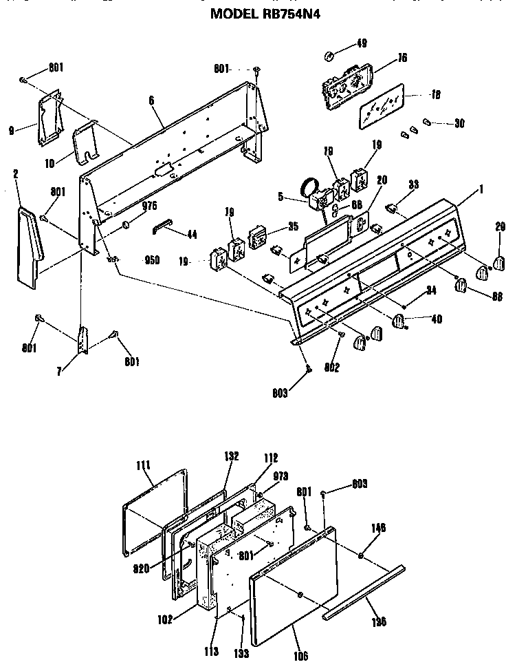 Hotpoint RB754N4 control and door diagram