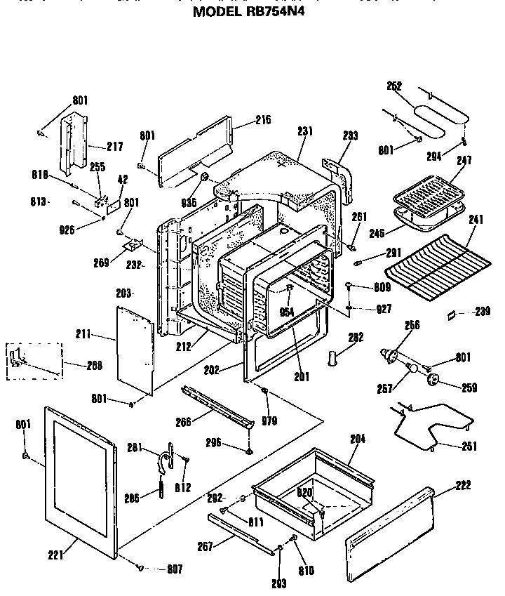 Hotpoint RB754N4 cabinet parts diagram