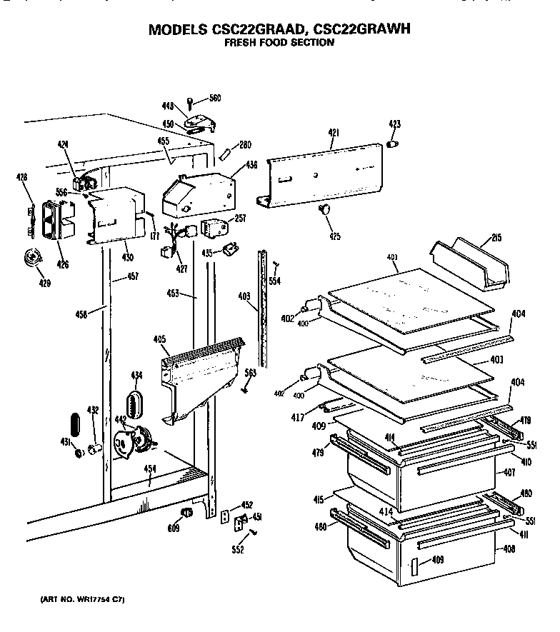 Hotpoint CSC22GRAWH fresh food section diagram