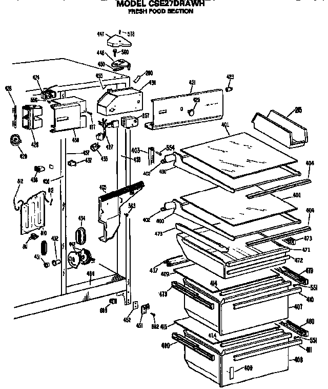 Hotpoint CSE27DRAWH fresh food section diagram