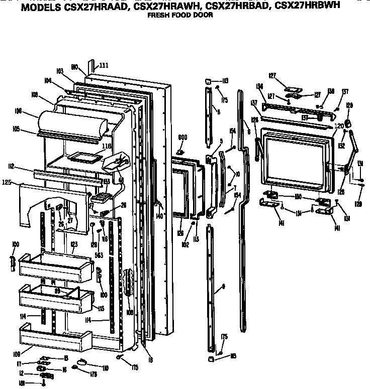 Hotpoint CSX27HRBWH fresh food door diagram
