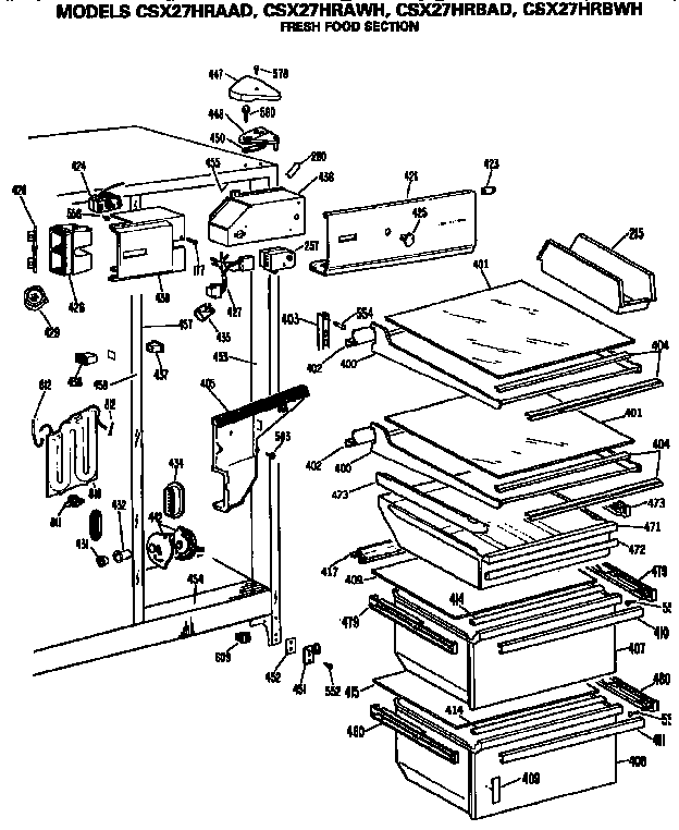 Hotpoint CSX27HRBWH fresh food section diagram