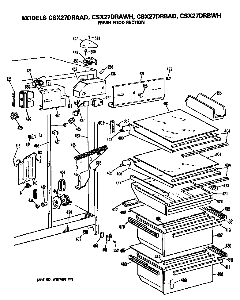 Hotpoint CSX27DRBAD fresh food section diagram