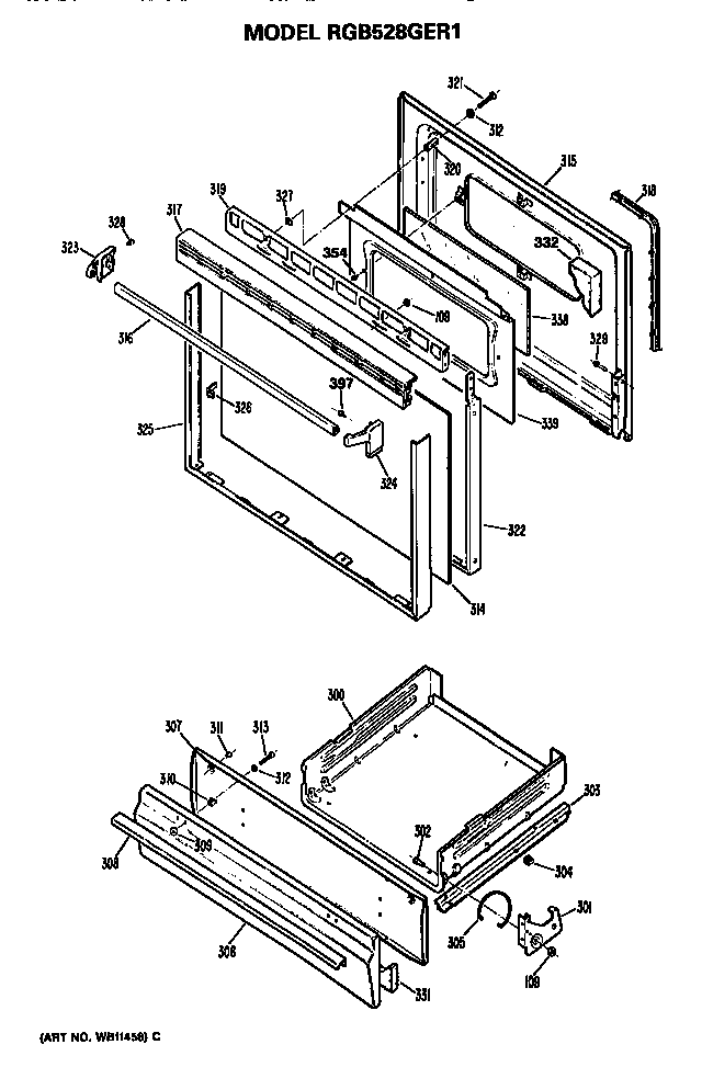 Hotpoint RGB528GER1 oven door diagram