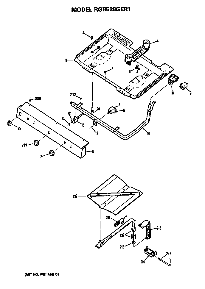 Hotpoint RGB528GER1 burner section diagram