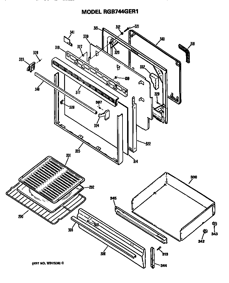 Hotpoint RGB744GER1 oven door diagram