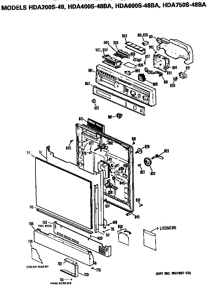 Hotpoint HDA600S-48BA front/control panel diagram