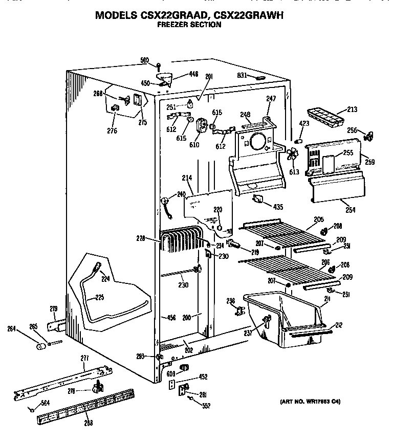 Hotpoint CSX22GRAAD freezer section diagram