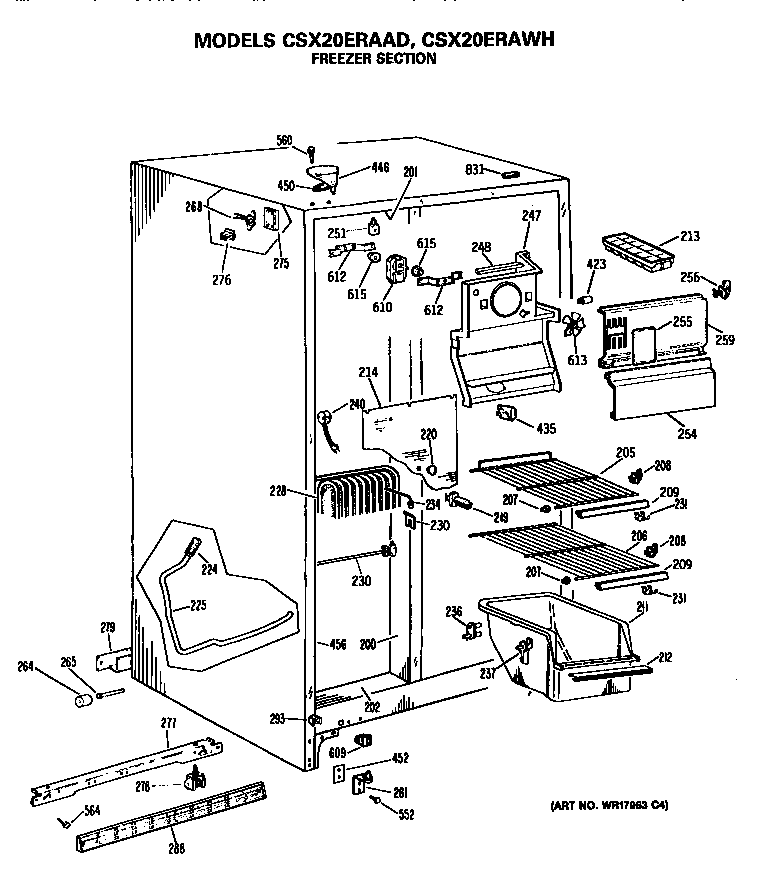 Hotpoint CSX20ERAWH freezer section diagram