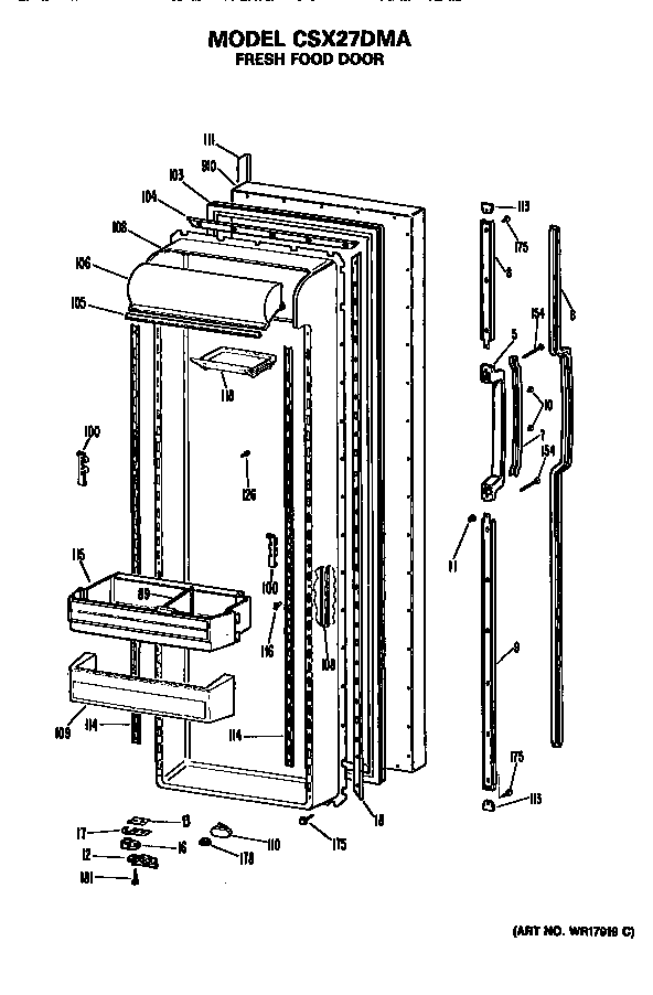 Hotpoint CSX27DMA fresh food door diagram