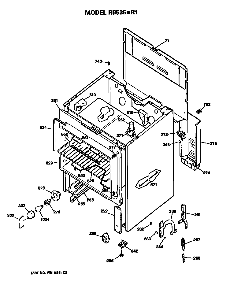 Hotpoint RB536*R1 cabinet parts diagram