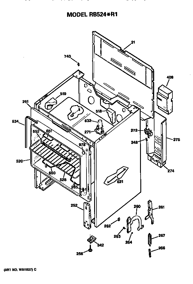Hotpoint RB524*R1 cabinet parts diagram