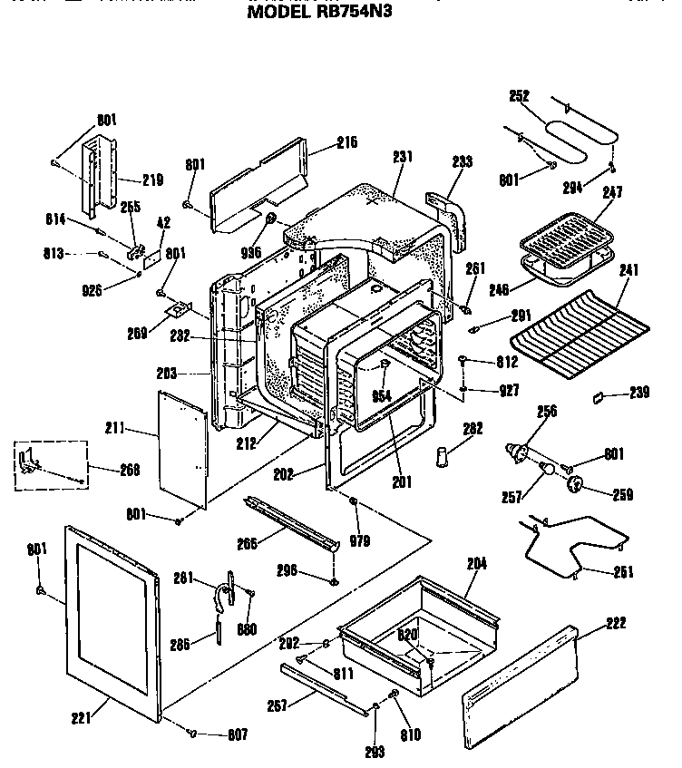 Hotpoint RB754N3 cabinet parts diagram