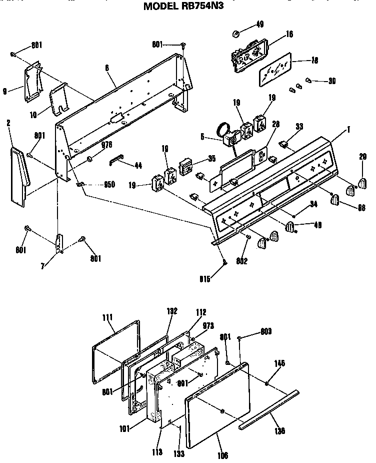 Hotpoint RB754N3 control and door diagram