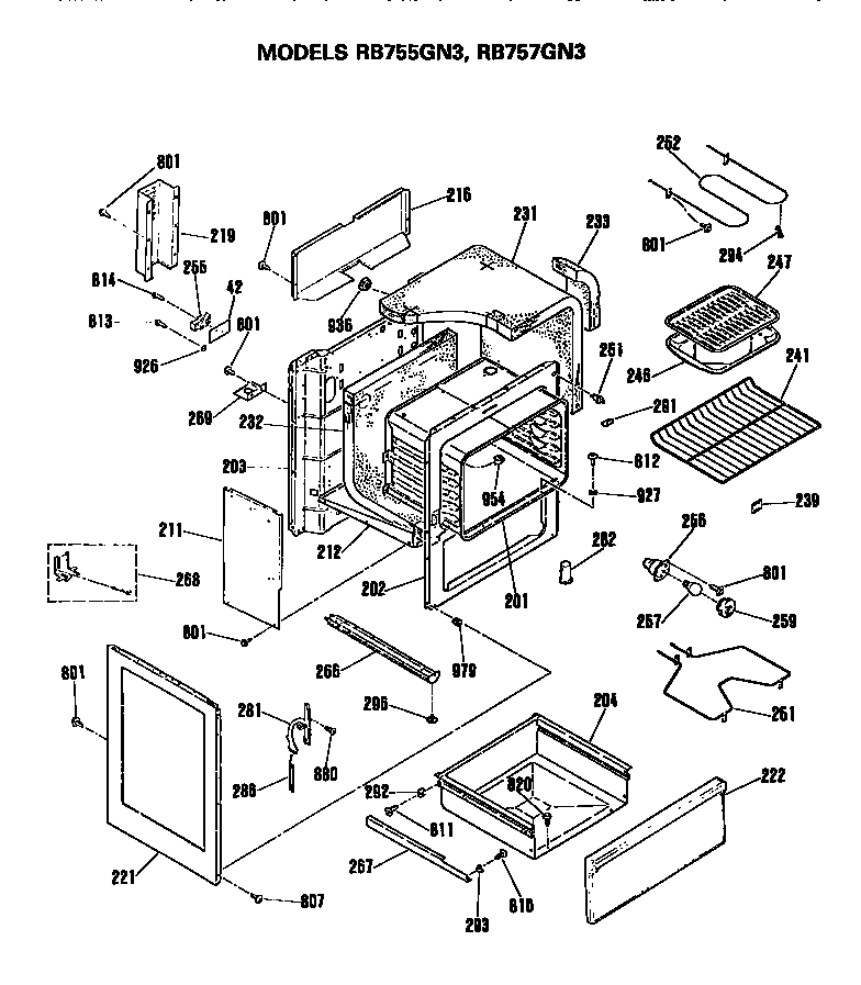 Hotpoint RB755GN3 cabinet parts diagram