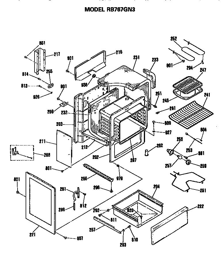 Hotpoint RB767GN3 cabinet parts diagram