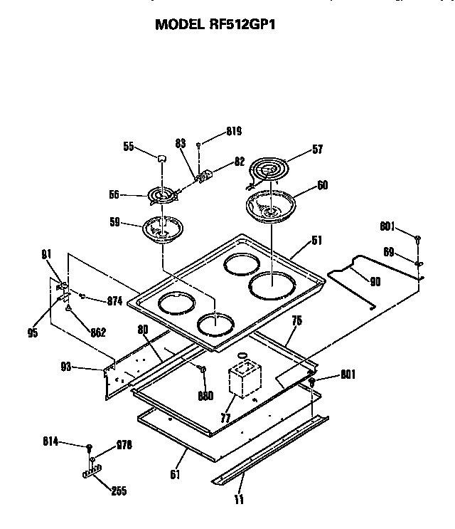 Hotpoint RF512GP1 cooktop diagram