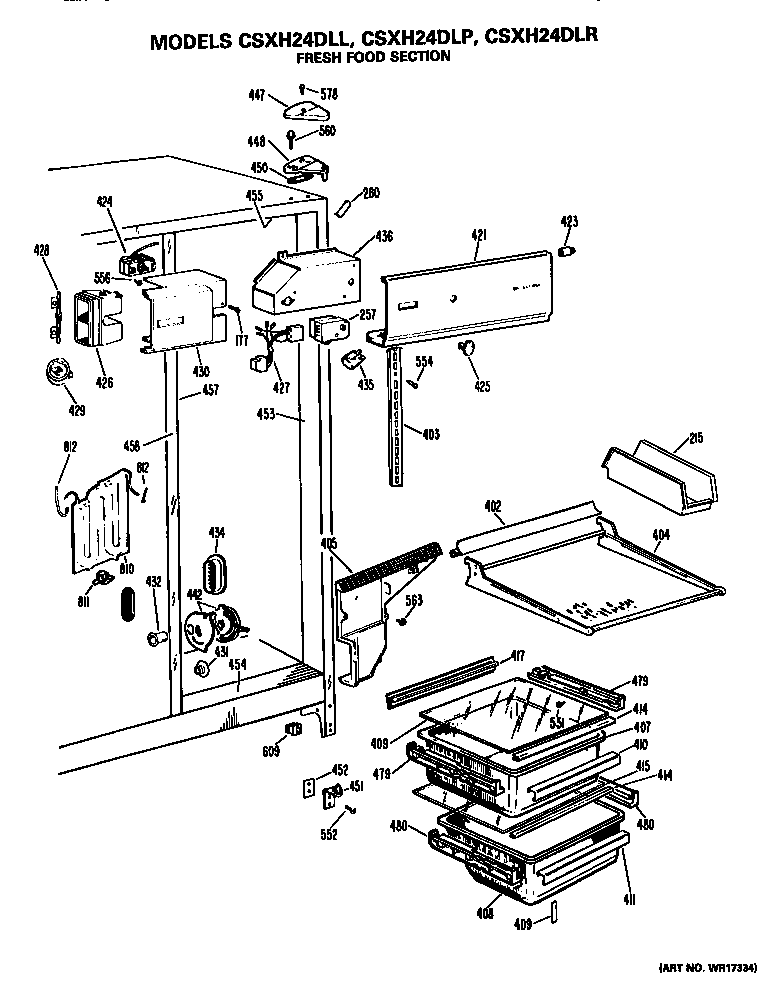 Hotpoint CSXH24DLL fresh food section diagram