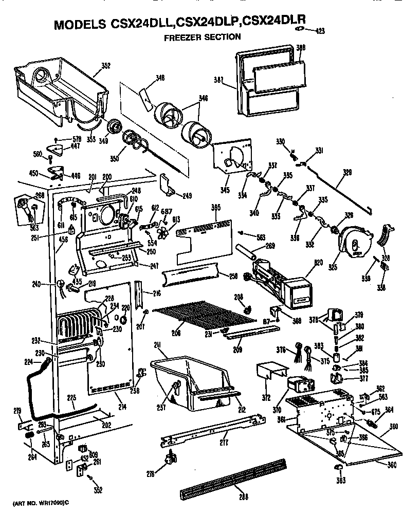 Hotpoint CSX24DLR freezer section diagram