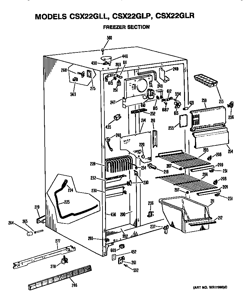 Hotpoint CSX22GLL freezer section diagram