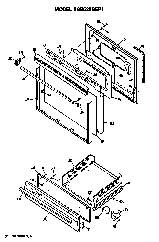 Hotpoint RGB529GEP1 oven door diagram