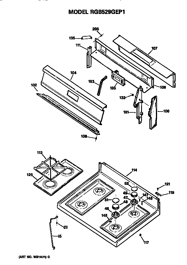 Hotpoint RGB529GEP1 cooktop diagram