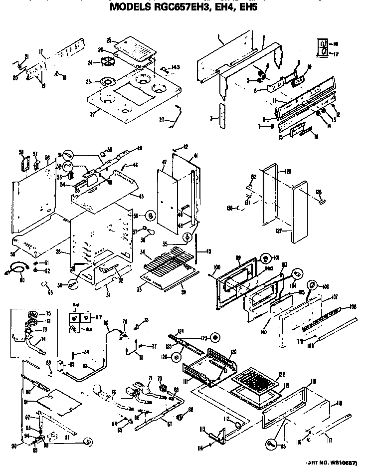 Hotpoint RGC657EH5 cooktop/oven/oven door/burner diagram