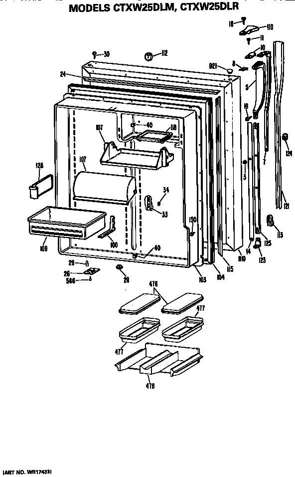 Hotpoint CTXW25DLRRWH fresh food door diagram