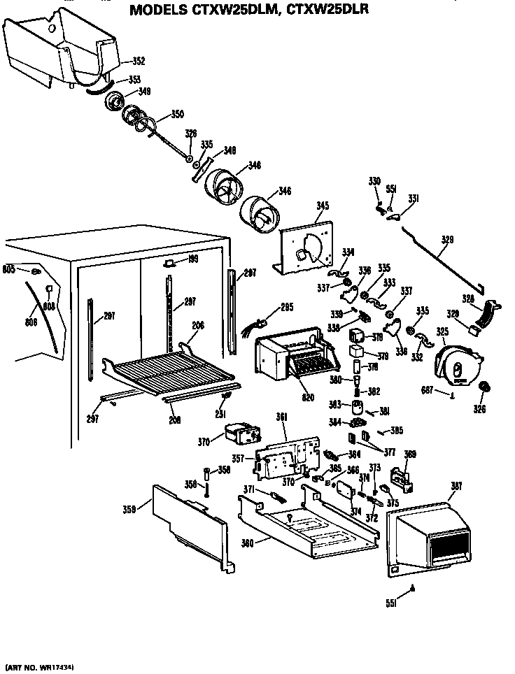 Hotpoint CTXW25DLRRWH ice bucket/auger diagram