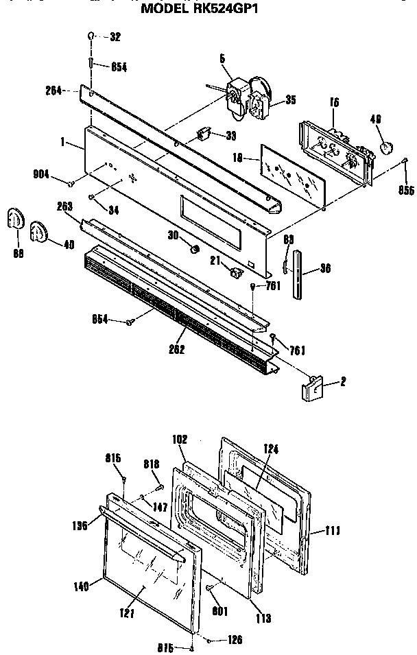 Hotpoint RK524GP1 control and door diagram