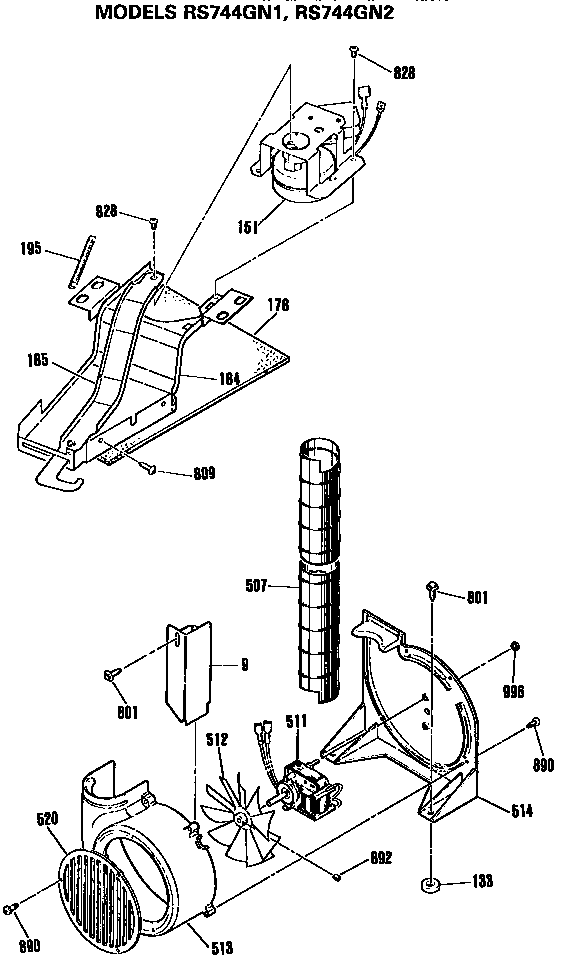 Hotpoint RS744GN1 exhaust and door lock diagram