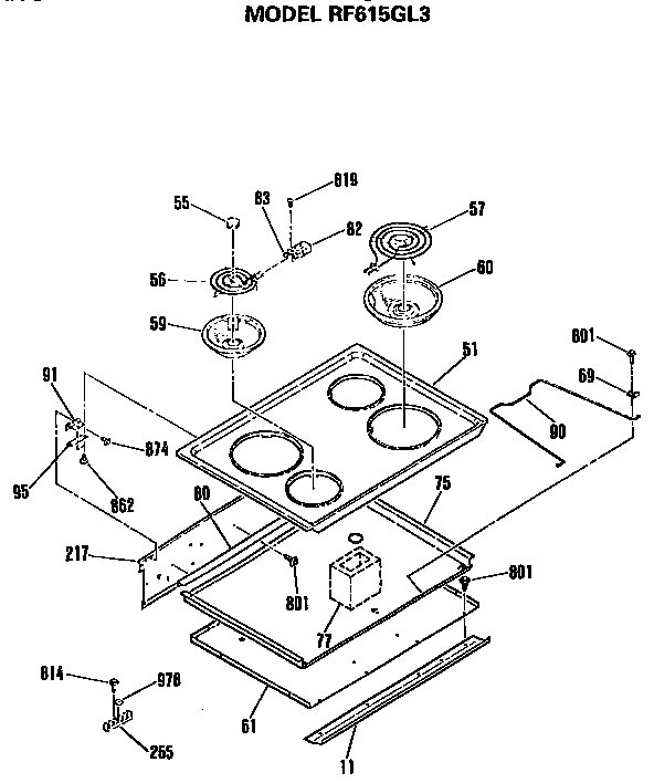 Hotpoint RF615GL3 cooktop diagram