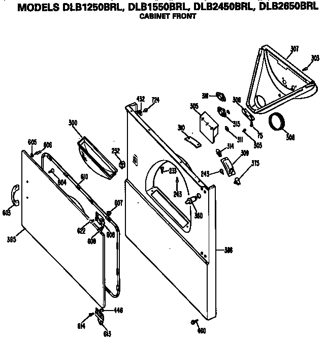 Hotpoint DLB2650BRL cabinet front diagram