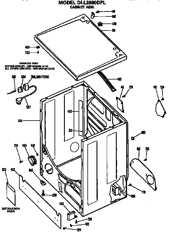 Hotpoint DLL2880DPL cabinet assembly diagram