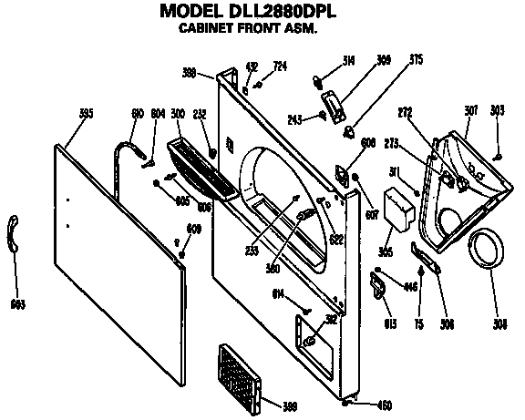 Hotpoint DLL2880DPL cabinet front diagram