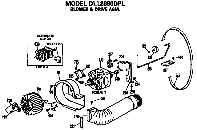 Hotpoint DLL2880DPL blower and drive asssembly diagram