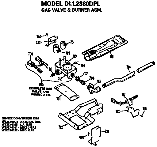 Hotpoint DLL2880DPL gas valve and burner assembly diagram