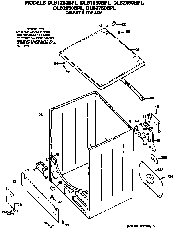 Hotpoint DLB1550BPL cabinet and top diagram
