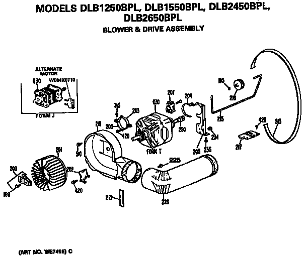Hotpoint DLB1550BPL blower and drive assembly diagram