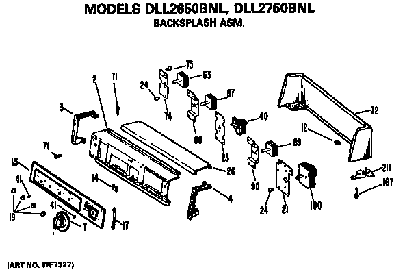 Hotpoint DLL2450BNL backsplash for dll2650bnl and dll2750bnl diagram