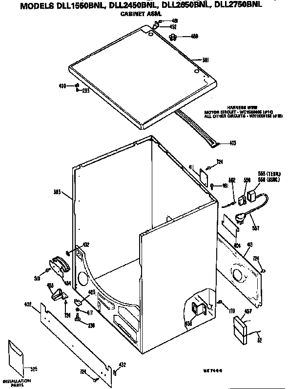 Hotpoint DLL2450BNL cabinet assembly diagram