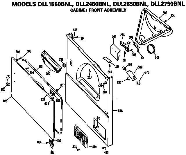Hotpoint DLL2450BNL cabinet front assembly diagram