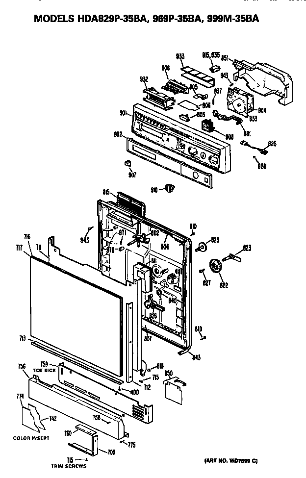 Hotpoint HDA829P-35BA front/control panel diagram